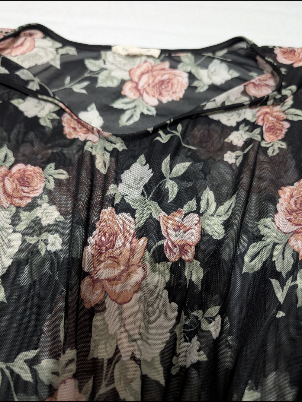 Floral Sheer Black Blouse with Pink Rose Print Size 1x Whimsgoth - Picture 5 of 7
